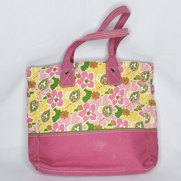 Floral Print Canvas Tote Bag Spring Summer Beach Pink Yellow Y2K Tommy Hilfiger - Picture 3 of 8